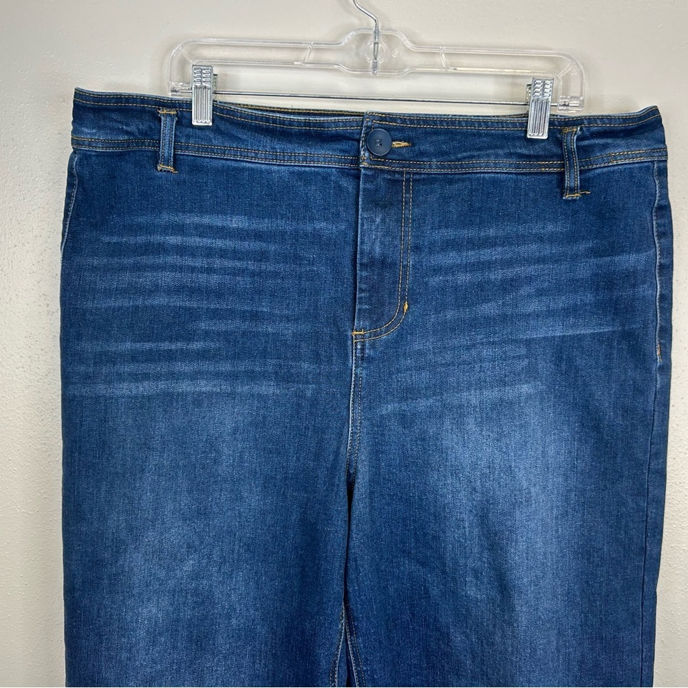 Oat New York Dark Blue Wide Leg Womens 16W Jeans High Rise Frayed Hem 2X 3X Plus - Picture 2 of 11